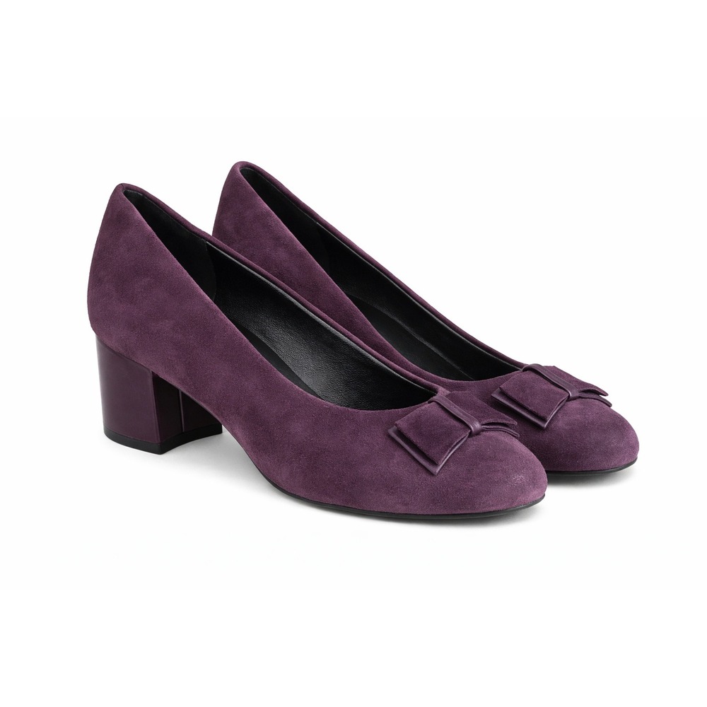 Hotter Cecelia US 4.5 Purple Suede Bow Heels Quiet Luxury Block Heel Fairycore